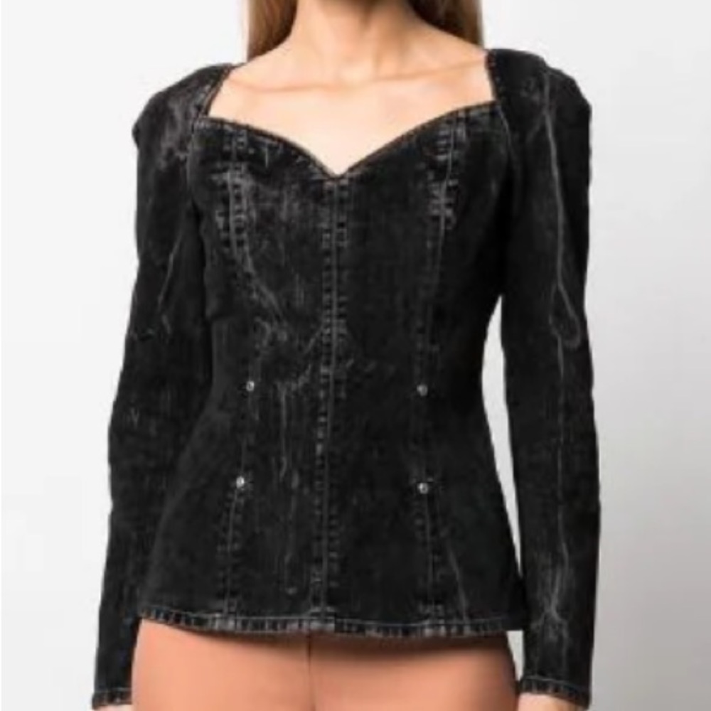 NEW wTag-STELLA MCCARTNEY Black Wash Flocked Velvet Denim Top 40-retail $1095